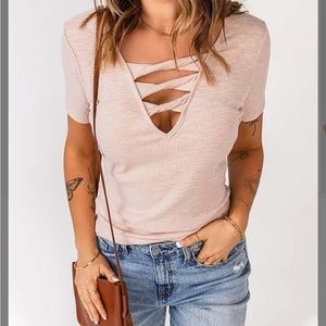 NWT! Apricot Twist-Accent Deep Women’s V-Neck Top